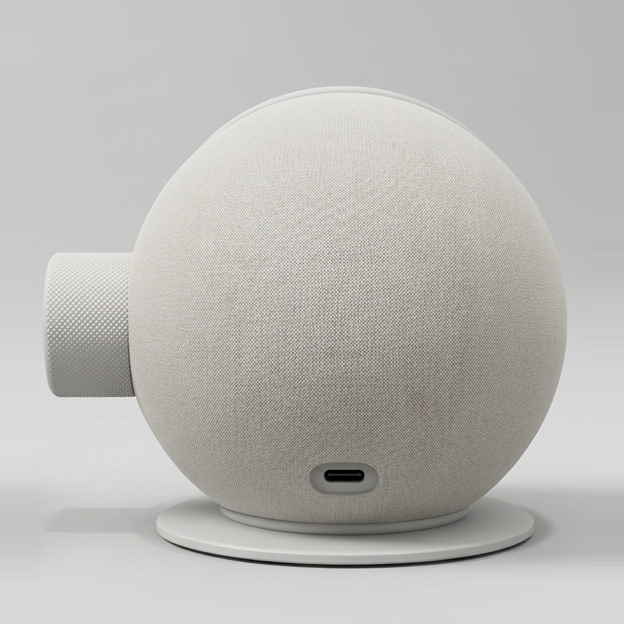Back view: plain fabric with one power port near the base.